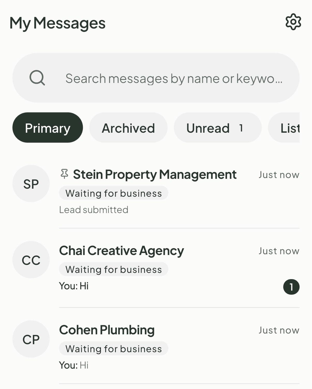 The Jewgo Biz inbox: new leads from Stein Property Management, Chai Creative Agency and Cohen Plumbing